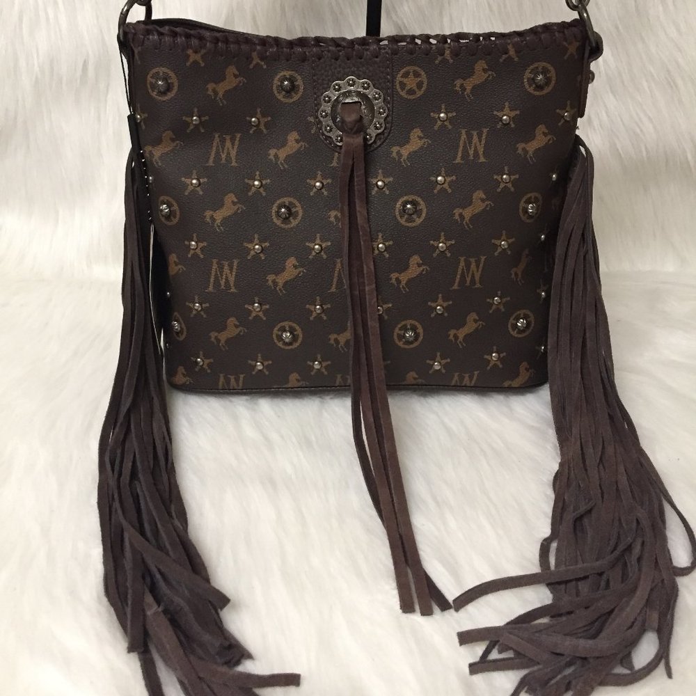Montana West Signature Monogram Fringe Hand Bag